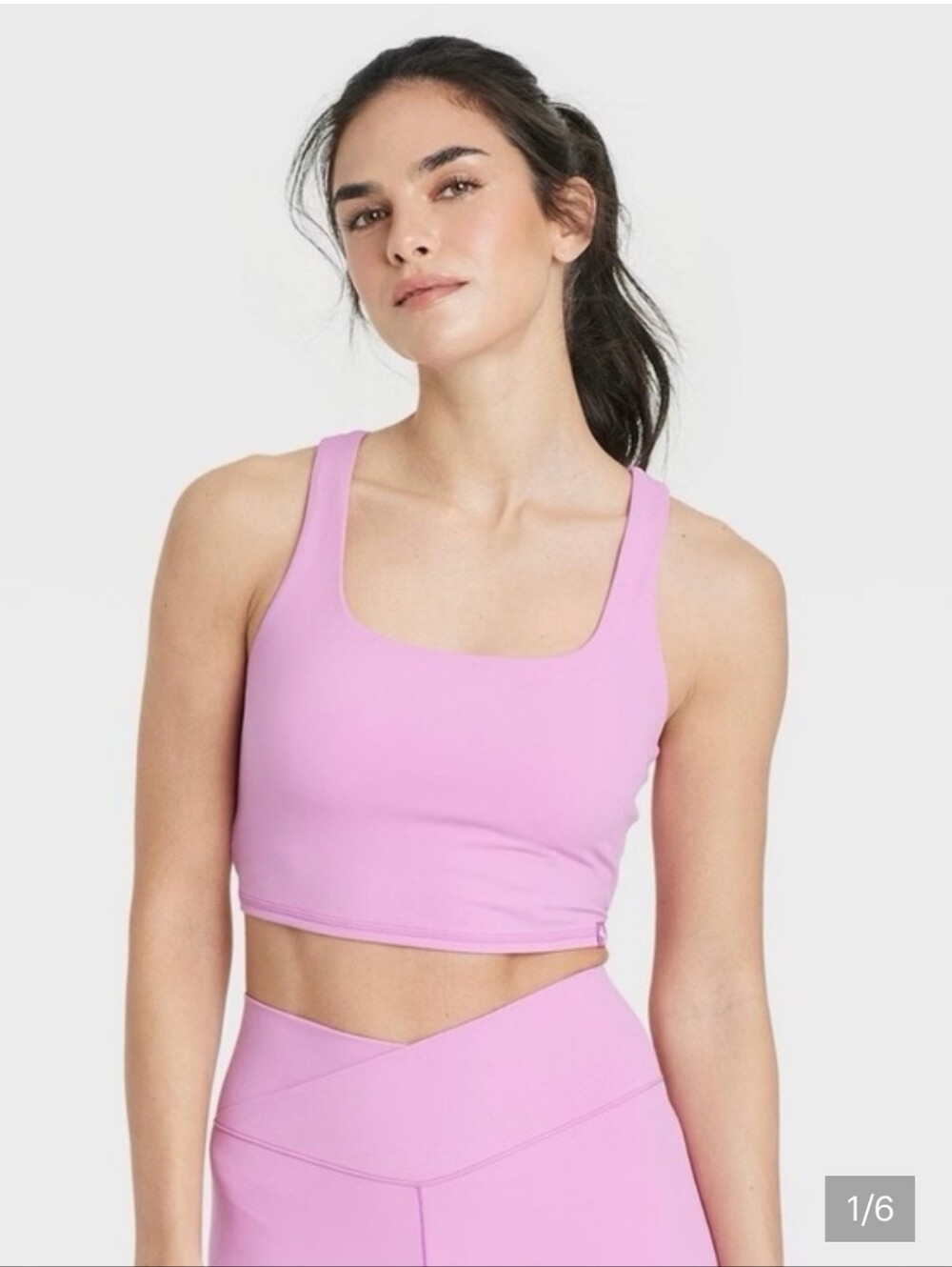 NWT JoyLab light pink square-neck cropped sports bra with mesh back